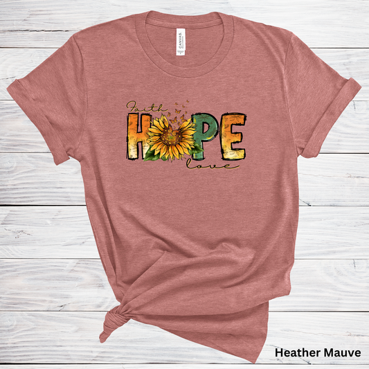 Ladies' "Faith Hope And Love" Sunflower Short Sleeve T-Shirt