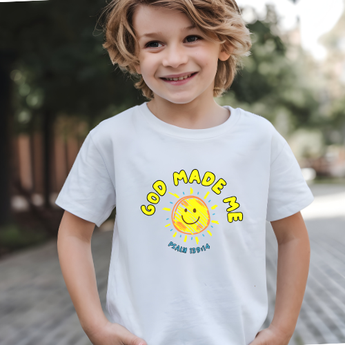 Children's God Made Me Kids Christian T-Shirt