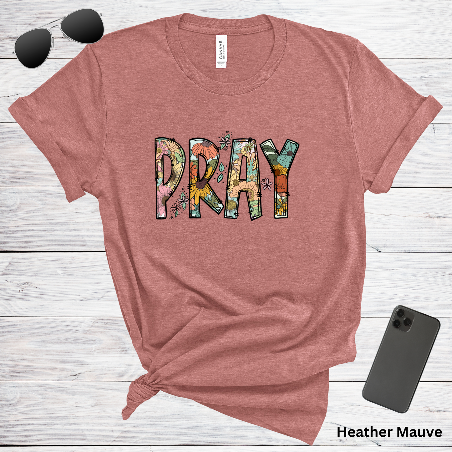 Ladies' "Pray" Floral Christian Short Sleeve T-Shirt