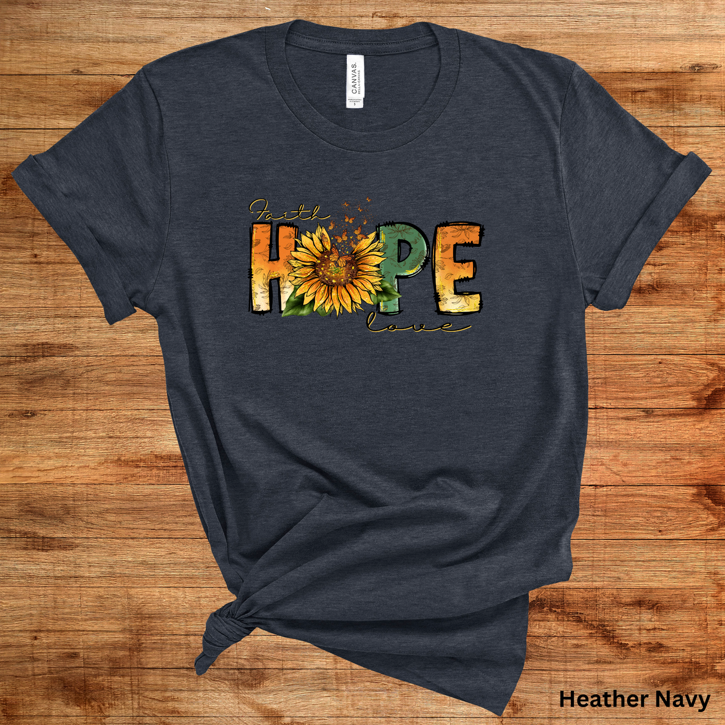 Ladies' "Faith Hope And Love" Sunflower Short Sleeve T-Shirt