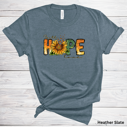 Ladies' "Faith Hope And Love" Sunflower Short Sleeve T-Shirt