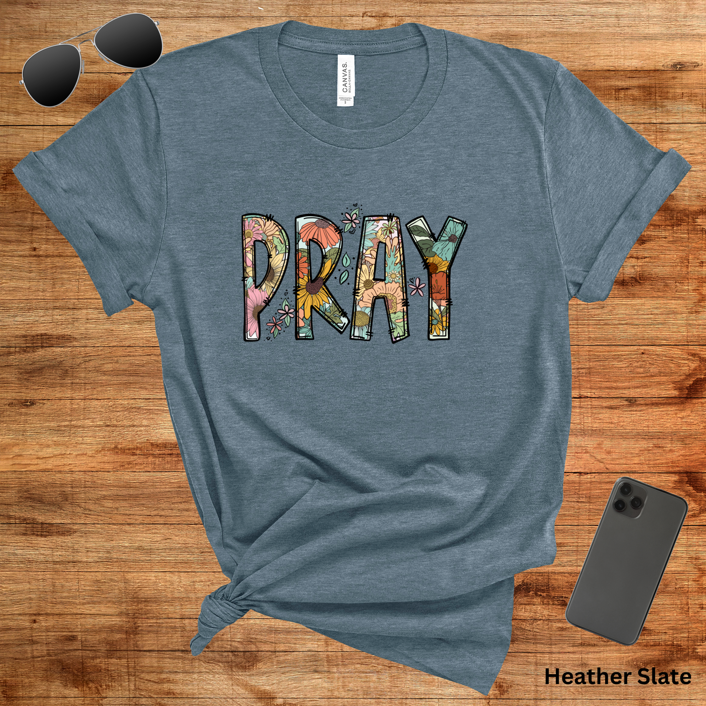 Ladies' "Pray" Floral Christian Short Sleeve T-Shirt