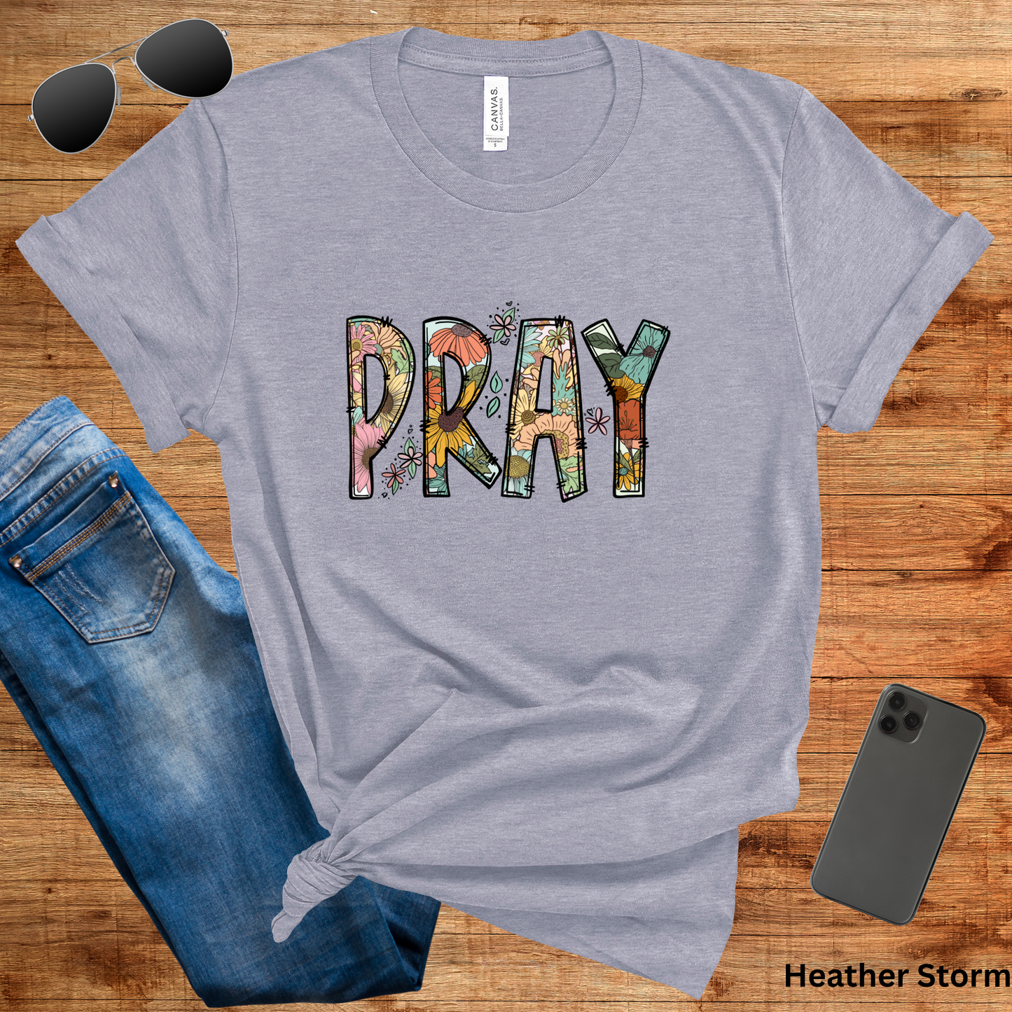 Ladies' "Pray" Floral Christian Short Sleeve T-Shirt