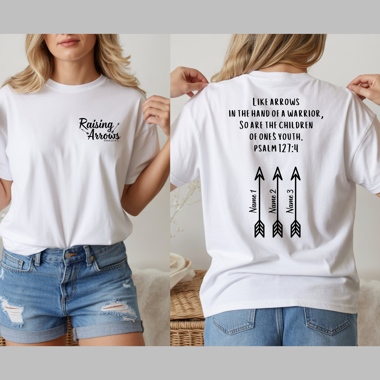 Ladies' Custom "Raising Arrows" Personalized Christian Mom T-Shirt Psalm 127:4