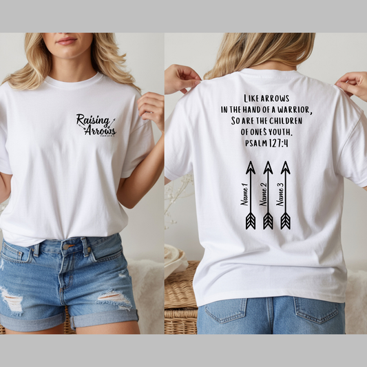 Ladies' Custom "Raising Arrows" Personalized Christian Mom T-Shirt Psalm 127:4