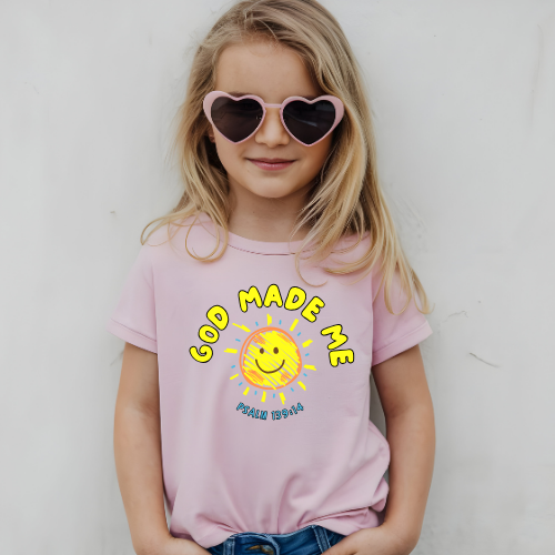 Children's God Made Me Kids Christian T-Shirt